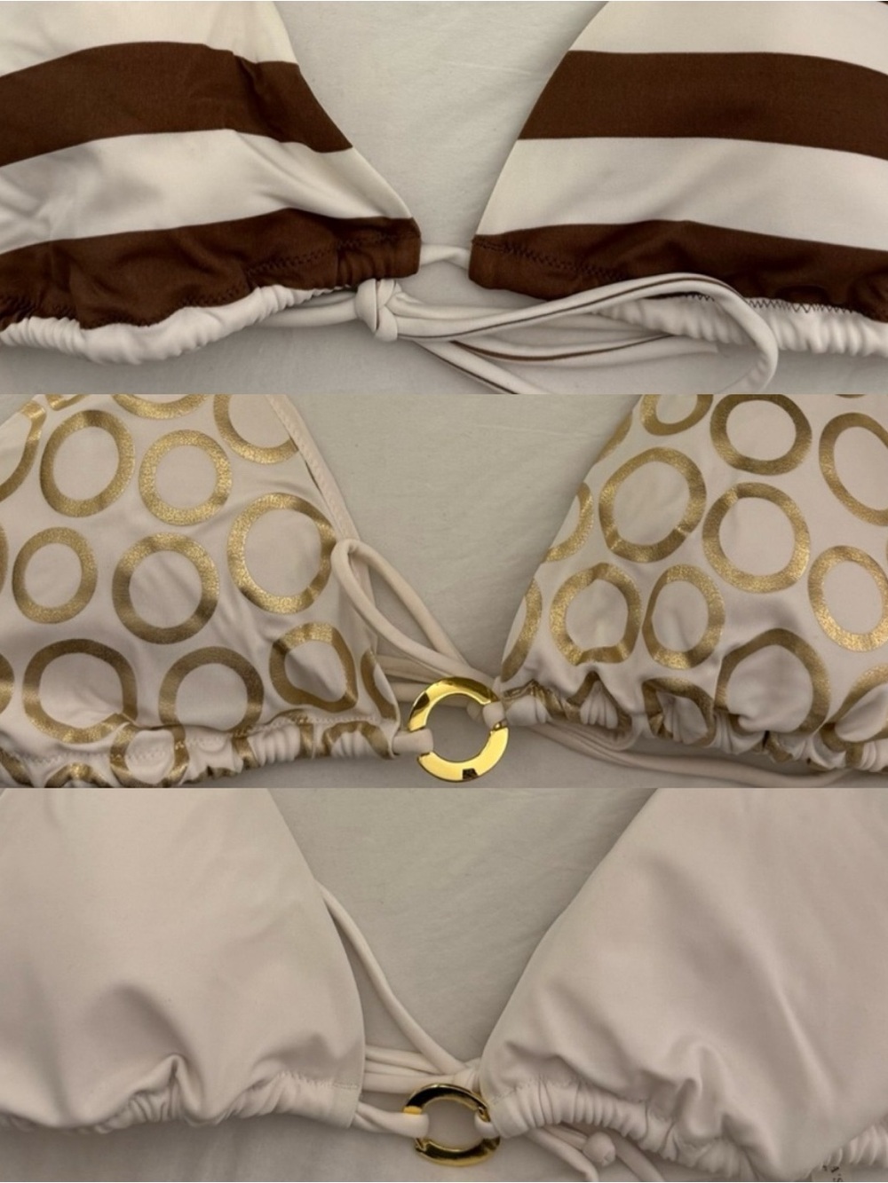 Bundle of 3 Victoria's Secret White & Gold Ring-Accent Triangle Bikini Top + 2